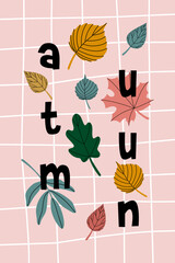 Abstract Poster With Autumn Leaves And Letters