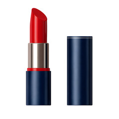 Red Lipstick with Blue Case on Transparent Background