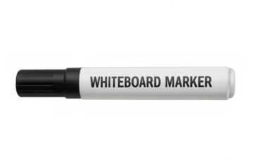 Horizontal close-up of a whiteboard marker lying on a transparent background, ready for creative presentations and office tasks