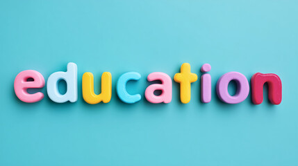 Education spelled with colorful letters on turquoise background