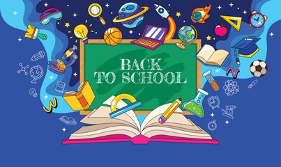 Fun back to school supplies template background illustration