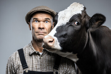 farmer and cow portrait, AI generated