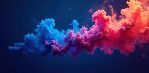 Abstract swirling colorful smoke on deep blue background, cloud, illustration, movement