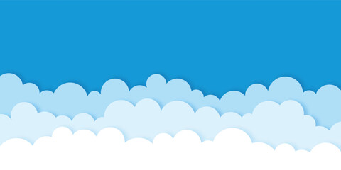 illustration of paper cut cloud style on blue sky with copy space banner business background
