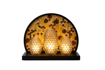 Decorative lamps with honeycomb pattern on shelf isolated on transparent background