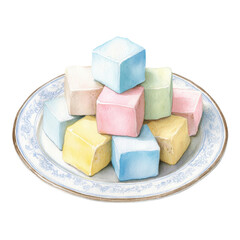 Pastel cubes on a plate on transparent Background