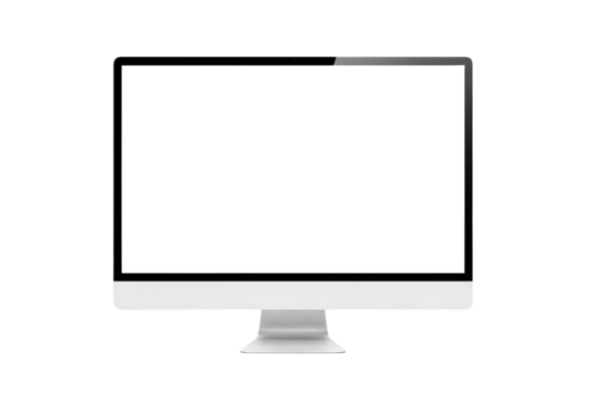 Modern computer monitor with a blank white screen isolated on transparent background