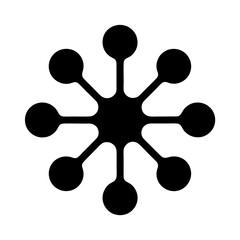 Black Abstract Snowflake Icon, A black silhouette of an abstract snowflake-like design, with multiple points extending from a central hub.
