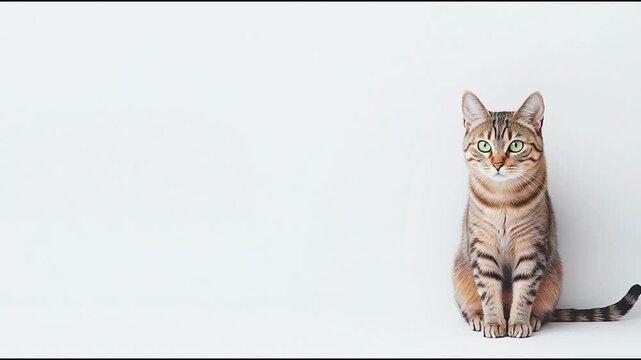 A serene tabby cat sitting elegantly, exuding an air of calm confidence