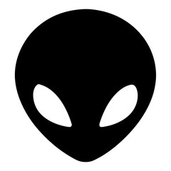 Simple black and white depiction of an alien head and face