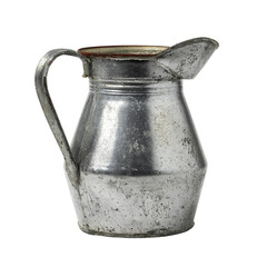 Rustic Pitcher's Charm: A vintage metal pitcher, its weathered surface telling tales of time, offers a glimpse into a bygone era. The pitcher's design, with its curved handle and pouring spout.