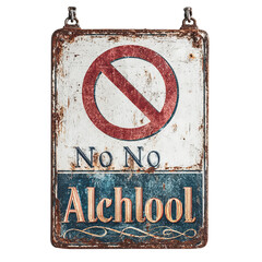 Prohibition Vintage Sign: A weathered, antique sign displays the stark message "No Alcohol," conveying a historical sentiment of prohibition and restraint, its aged texture telling a story.