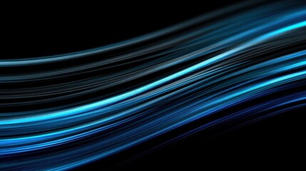 Obraz premium Dynamic Blue Light Waves Flowing Elegantly on a Black Background for Abstract Digital Art Designs and Backgrounds