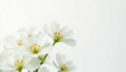 Fototapeta premium Delicate white gypsophila blossoms, close-up on pure white background , elegance, invitation, white