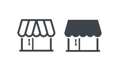 Modern Minimalist Shop Storefront Icons Set, Outline and Solid Vector Illustrations for E-commerce, Retail, Marketplace, and Business Websites & Apps