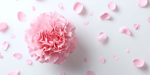 Fototapeta premium Pink carnation with scattered petals on white