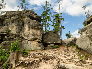 Picture of sandstone formation of stone city in Ostas in Czech Republic. Nice sunny weather with...
