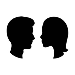 Black and White Silhouette of Male and Female Face Profiles Facing Each Other