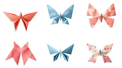 Obraz premium realistic kids origami paper set mockup, top view with patterns, isolated on transparent background