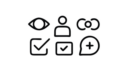 Set of Basic User Interface Icons in Black and White Outline Style