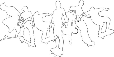 Skateboarder Skateboarding Silhouette People Set