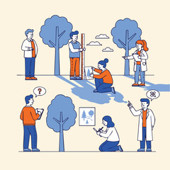 Flat Style Illustration of Surveyor Team in Outdoor Nature Environment