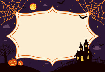 Halloween-themed blank frame with pumpkins and spooky background  