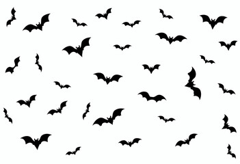 Obraz premium Black bats flying in a scattered pattern on white background 