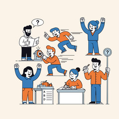 Modern Line Style Goal Achievement Teamwork Success Illustration Design
