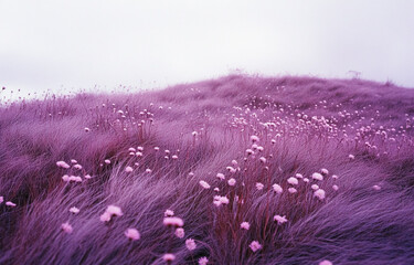Purple Grass Field with Pink Flowers