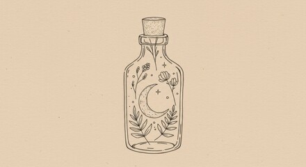Crescent Moon in a Bottle with Botanical Accents