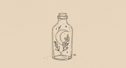Crescent Moon in a Bottle with Botanical Accents