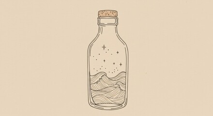 Ocean in a Bottle Line Art