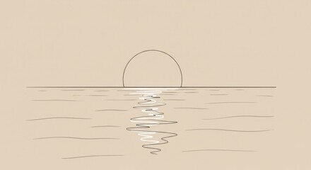 Minimalist Moonlit Seascape Line Art