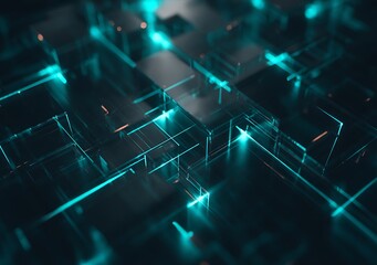 Luminous network with glowing turquoise lines