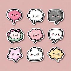 Cute, colorful speech bubble sticker set with happy faces, ideal for conveying messages