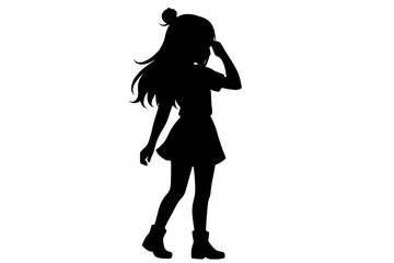 Silhouette of a Girl in a Skirt and Boots on White Background