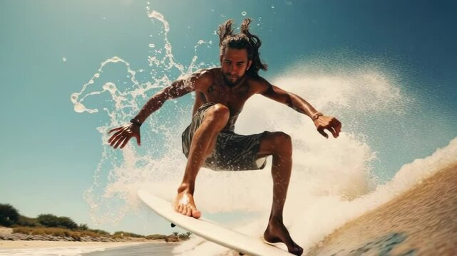A man skimboarding conquers the sea waves.