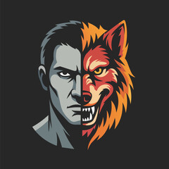 HALF MEN HALF WOLF LOGO VECTOR