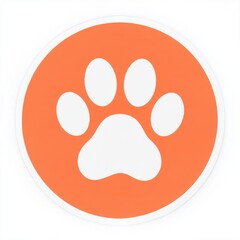 Bright orange circular icon with a white paw print design featuring four oval toe pads and a rounded base, glossy finish on plain white background.
