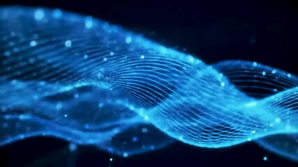 Abstract Digital Blue Wave Flowing in Dark Background - Powered by Adobe