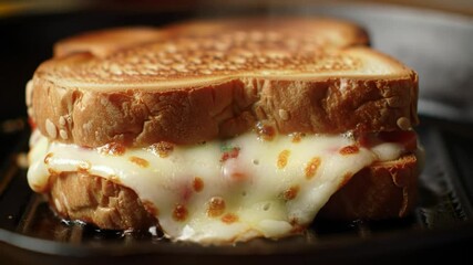 hot double sandwich with cheese on pan. grilled cheese sandwich close up - Powered by Adobe