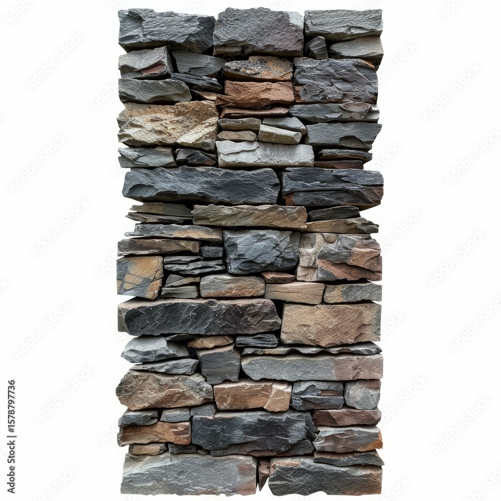 Poster multicolored stacked stone wall creating a rugged and visually appealing vertical element