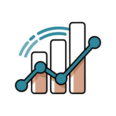 Business Growth Analytics – Flat Style Bar and Line Chart Icon on White Background

