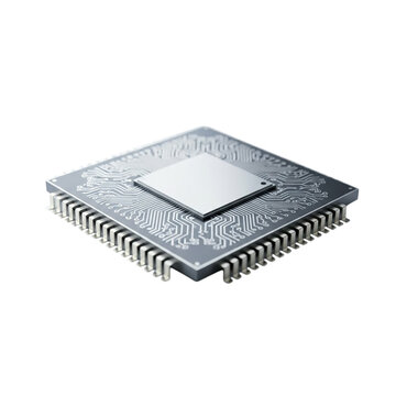 Advanced microprocessor chip with intricate circuitry isolated on transparent background