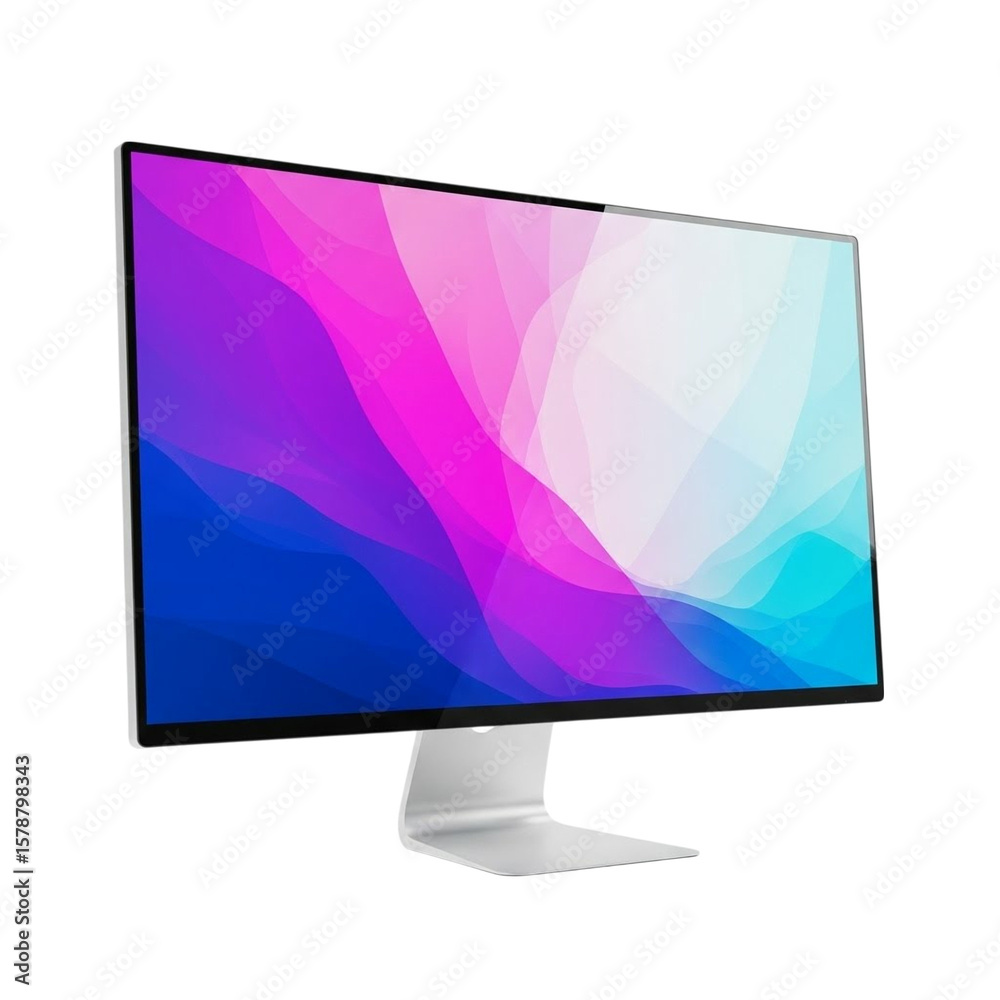 Fototapete Modern computer monitor displaying abstract colorful waves isolated on transparent background
