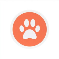 Obraz premium Orange circular frame with white background featuring a clean, flat-style orange paw print symbol, four oval toe pads, and a curved heel pad at the center.