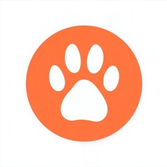 Fototapeta premium Orange circular frame with white background featuring a clean, flat-style orange paw print symbol, four oval toe pads, and a curved heel pad at the center.