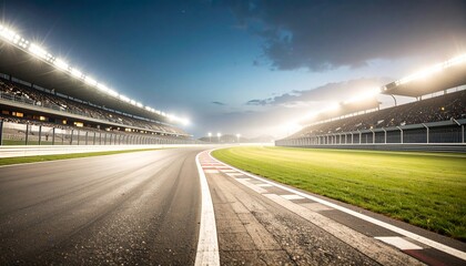 Racing track asphalt surface in night motion blur low angle view