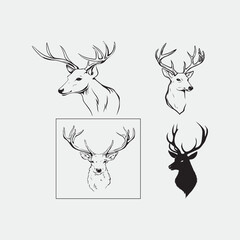 Deer Illustration Black Greeting Vintage Style Tee Template Animal Deer Design